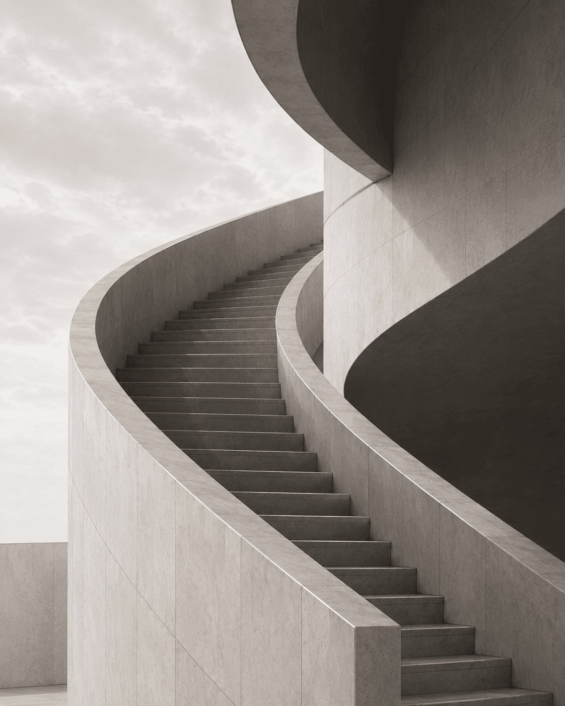 Curved stone staircase in a modern building